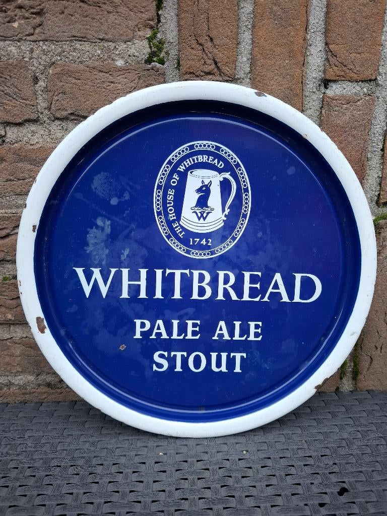 Authentiek emaille plateau Whitbread bier nr1, Ophalen of Verzenden, Zo goed als nieuw, Reclamebord, Plaat of Schild, Overige merken