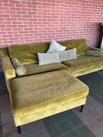 SET: FLUWELEN BANKSTEL MET POEF OLIJFGROEN, Ophalen, 250 tot 300 cm, Gebruikt, Driepersoons