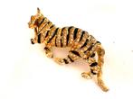 Vintage tijger broche met strass, Overige materialen, Verzenden, Zo goed als nieuw, Groen