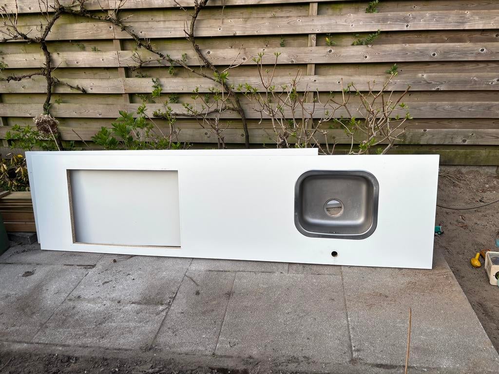 MOET NU WEG - Keukenblad IKEA met wasbak, Ophalen, Gebruikt, Wit, 200 cm of meer