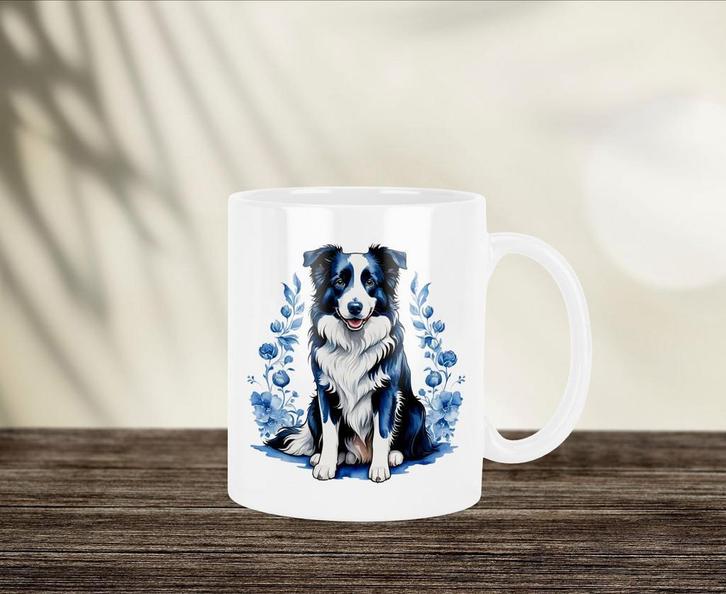 Border Collie Delfts Blauwe mok, Huis en Inrichting, Keuken | Servies, Nieuw, Kop(pen) en/of Schotel(s), Overige stijlen, Keramiek