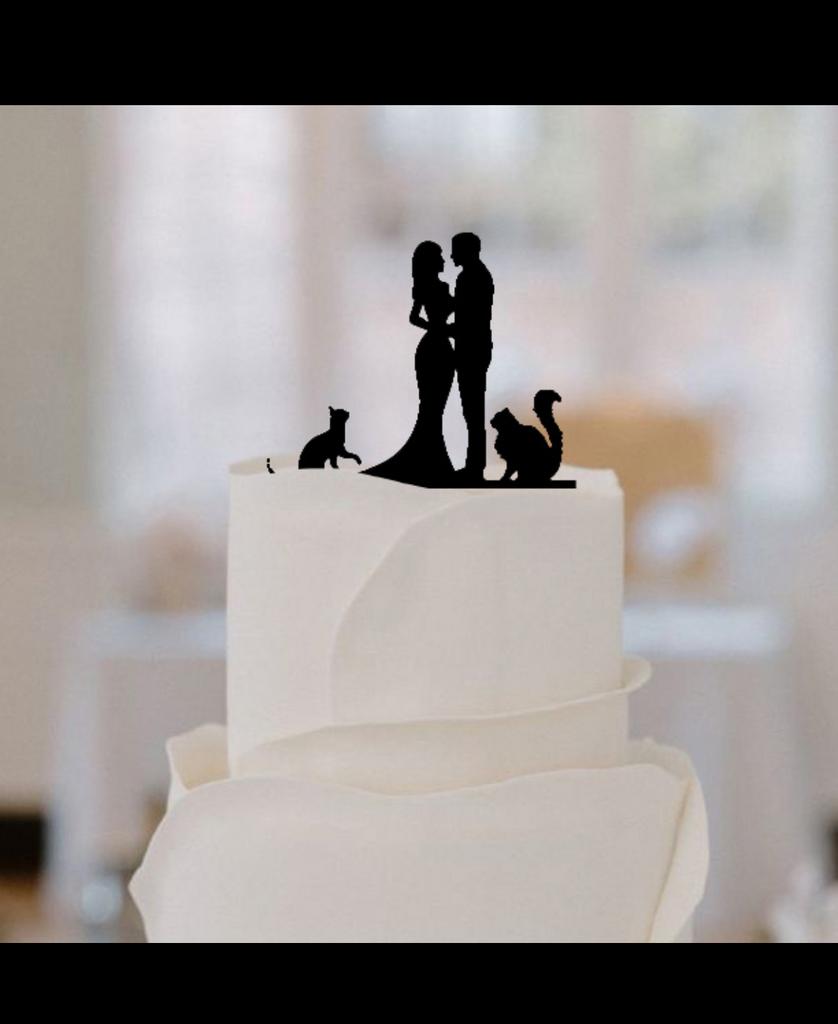 Bruidspaar met katten taarttopper, Versiering, Ophalen of Verzenden, Zo goed als nieuw, Geboorte of Huwelijk