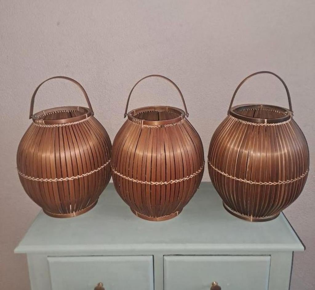 3 grote houten lampionnen tuinverlichting, Ophalen, Rechthoekig, Hout