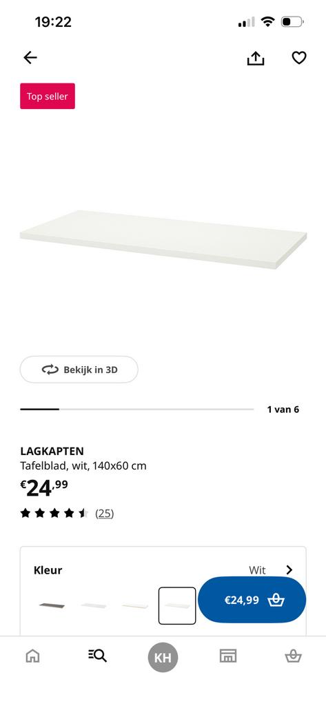Bureaublad inclusief 2 verstelbare poten (IKEA), Huis en Inrichting, Bureaus, Ophalen, Zo goed als nieuw