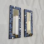 Set Vintage Deense Wand kandelaren spiegel en blauw mozaiek