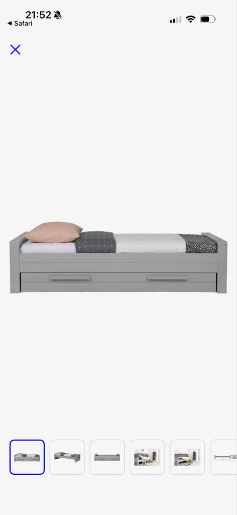 Eenpersoonsbed met opberglade Woood Dennis grijs, Ophalen, 90 cm, Eenpersoons, Zo goed als nieuw