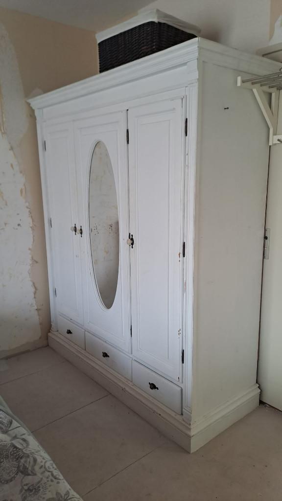 Grenen kledingkast, wit, Gebruikt, 100 tot 150 cm, Brocante, 50 tot 75 cm