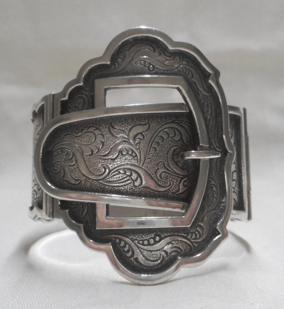 Zilveren antieke grote gesp armband nr.572, Sieraden, Tassen en Uiterlijk, Antieke sieraden, Verzenden, Zilver, Armband