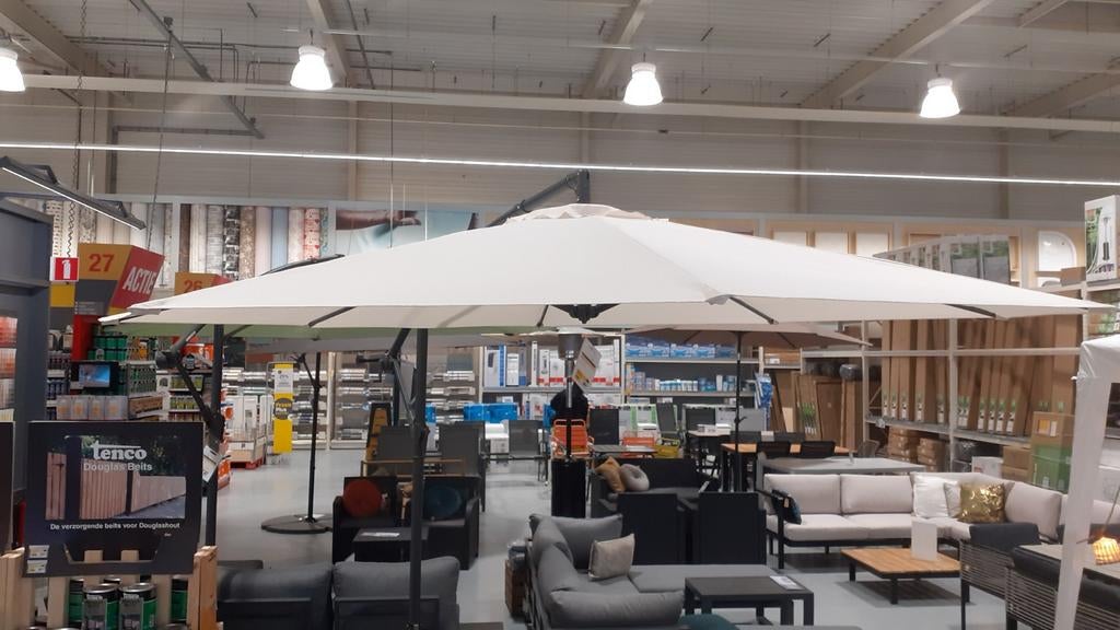 Z.g.a.n. Creme Zweefparasol zonder tegels, Tuin en Terras, Partytenten, Opvouwbaar, Overige typen, Minder dan 4 meter, Zo goed als nieuw