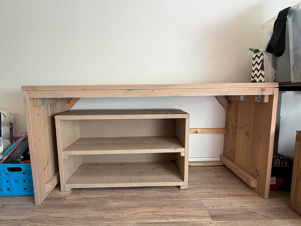 Houten bureau met opbergruimte, Huis en Inrichting, Bureaus, Ophalen, Gebruikt, Hout, Overige merken