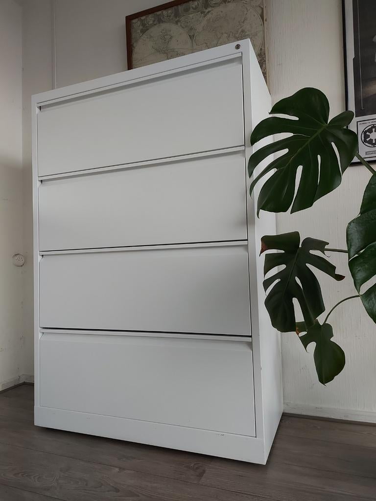 Stalen ladekast / archiefkast / werkplaatskast wit 91x46x135, Ophalen, Gebruikt, 100 tot 150 cm, Meerdere deuren