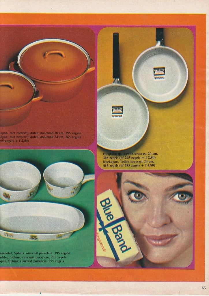 Retro reclame 1970 Blue Band geschenken pan & botervloot, Verzenden, Overige typen