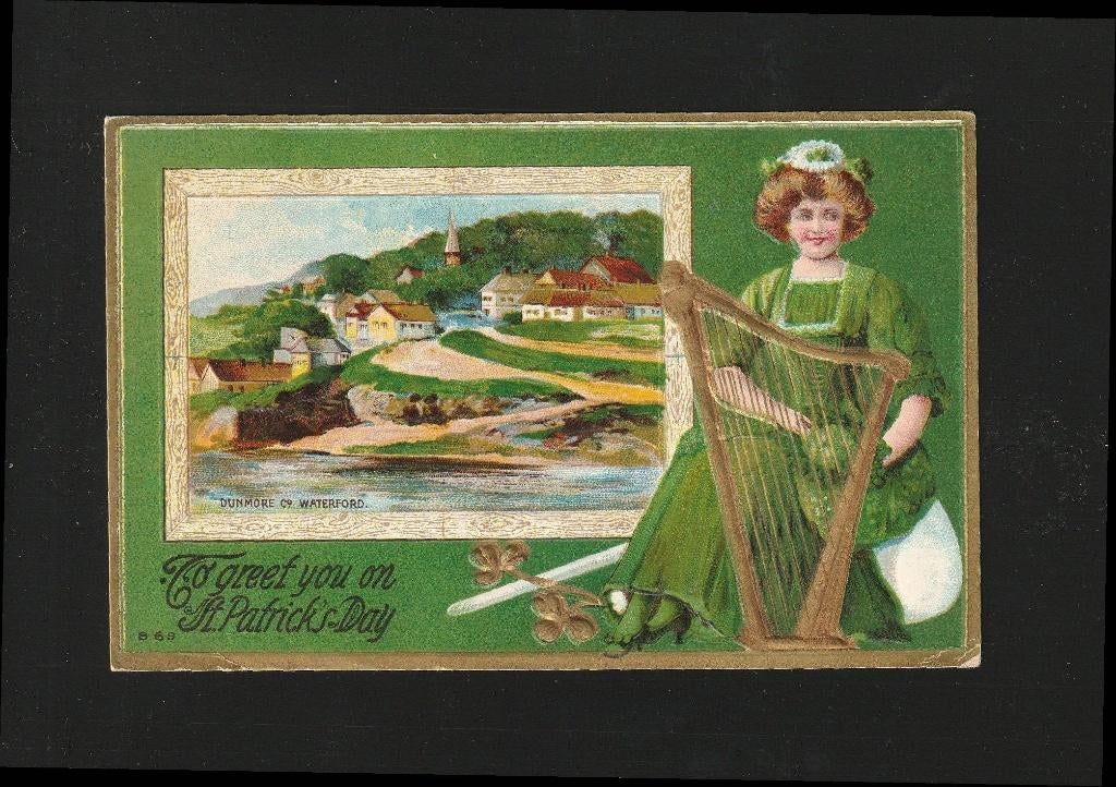 Ansicht Jonge dame met harp D11-14, Ophalen of Verzenden, Voor 1920, Gelopen, Overige thema's