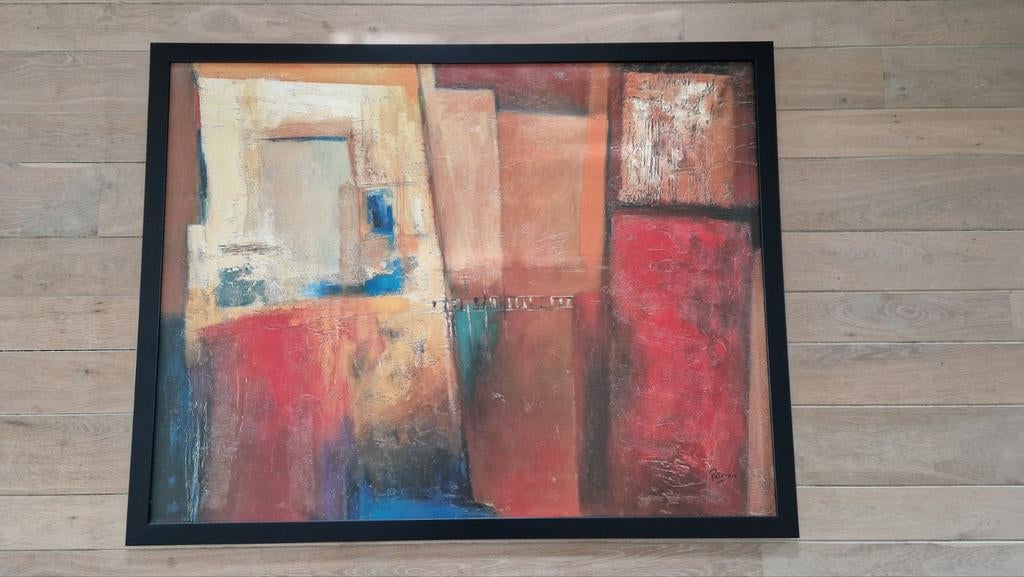 Abstract/Vintage schilderij 'Patrizio' (ikea) 125x97cm, Ophalen of Verzenden, Zo goed als nieuw, Schilderij, 100 tot 125 cm