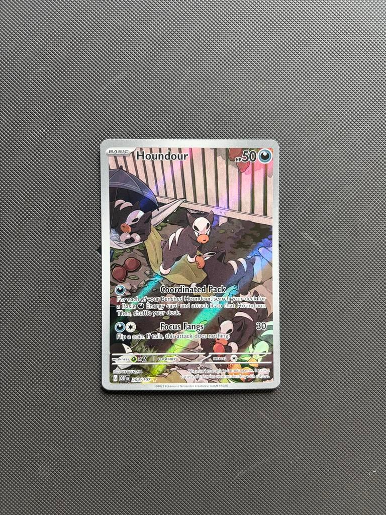 Pokémon kaart: Houndour - 204/197, Ophalen of Verzenden, Zo goed als nieuw, Losse kaart, Foil