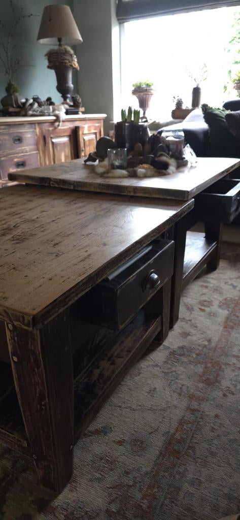 Houten salontafel met lades, Huis en Inrichting, Tafels | Salontafels, Ophalen, 100 tot 150 cm, 50 tot 100 cm, Minder dan 50 cm