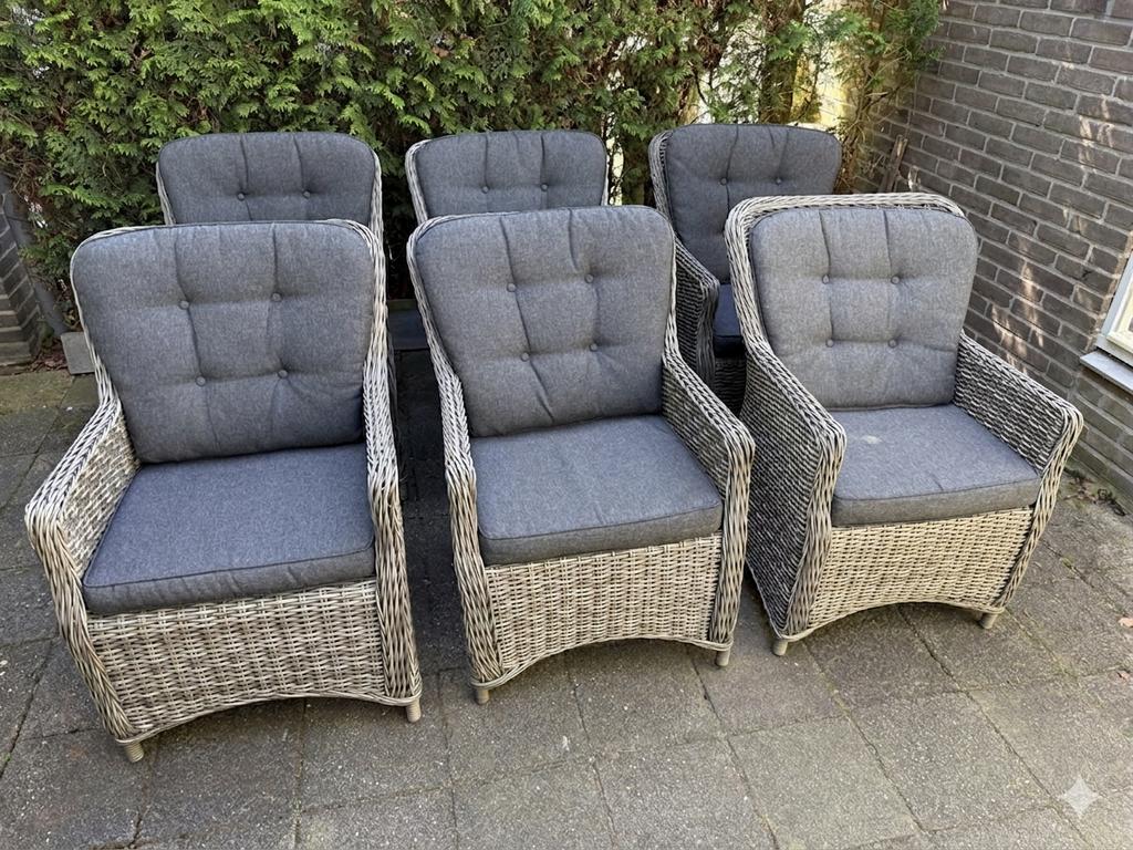6 x prachtige wicker tuinstoelen inclusief kussens, Ophalen of Verzenden, Zo goed als nieuw, Wicker