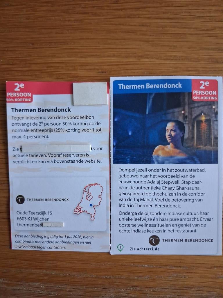 SAUNA THERMEN BERENDONCK 2E PERSOON 50% KORTING!, Tickets en Kaartjes, Twee personen, Kortingsbon, Spa of Sauna