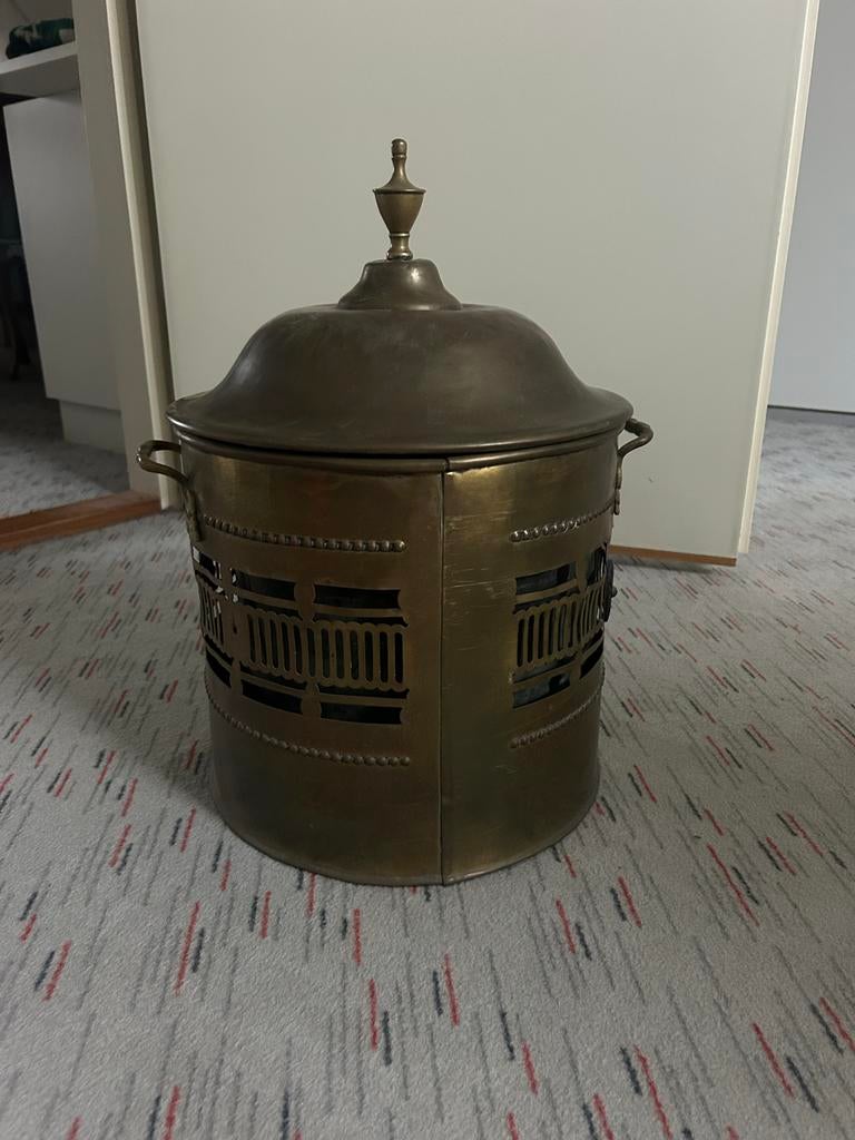 Antieke Koperen Houtbak met Deksel - 30x50 cm, Antiek en Kunst, Ophalen, Koper