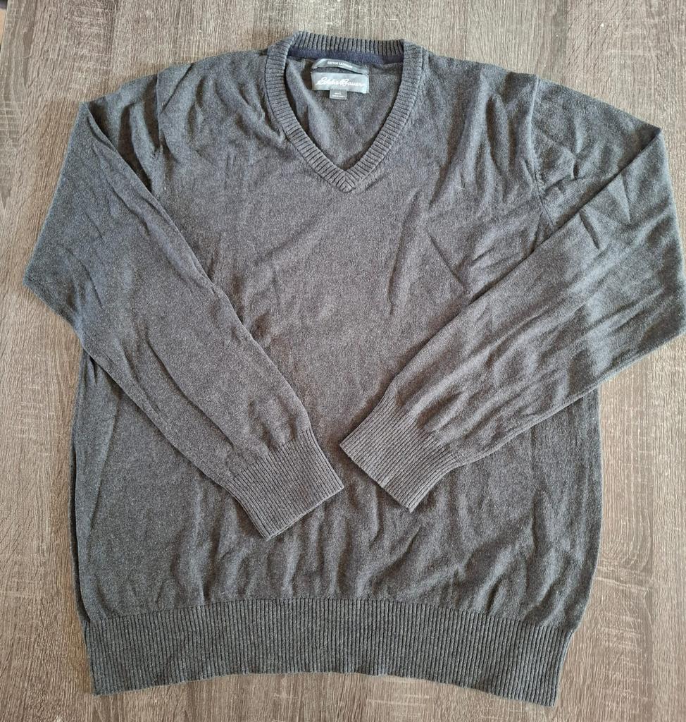 Eddie Bauer Cotton Cashmere Trui – Maat L – Luxe V-Hals, Verzenden, Zo goed als nieuw, Maat 52/54 (L), Grijs