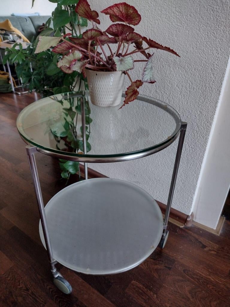 Ikea Strind vintage  bijzettafel ontwerp Ehlen Johansson, Huis en Inrichting, Minder dan 55 cm, Gebruikt, Rond, Glas
