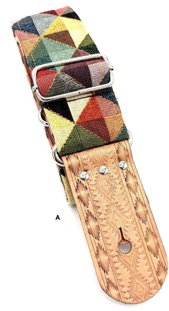 Gitaarband leer Stof032 groen rood barok aztec bohemian, Verzenden, Nieuw, Akoestische gitaar