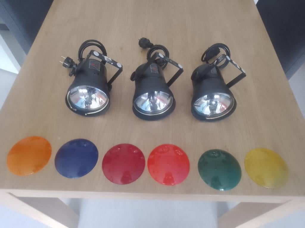 3x pinspot par 36 met lamp en 6x kleurenkap, Ophalen of Verzenden, Gebruikt, Licht, Kleur