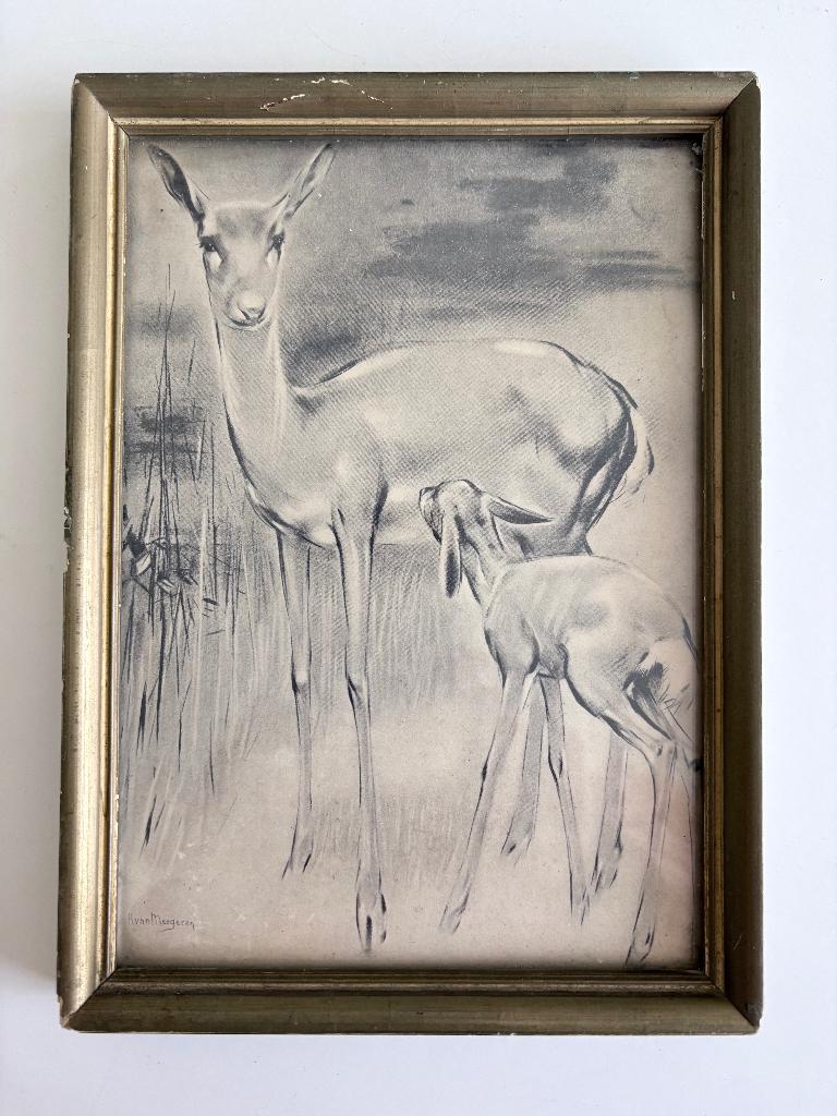 RETRO HERTJE "BAMBI" INGELIJST  " HAN VAN MEEGEREN", Ophalen of Verzenden