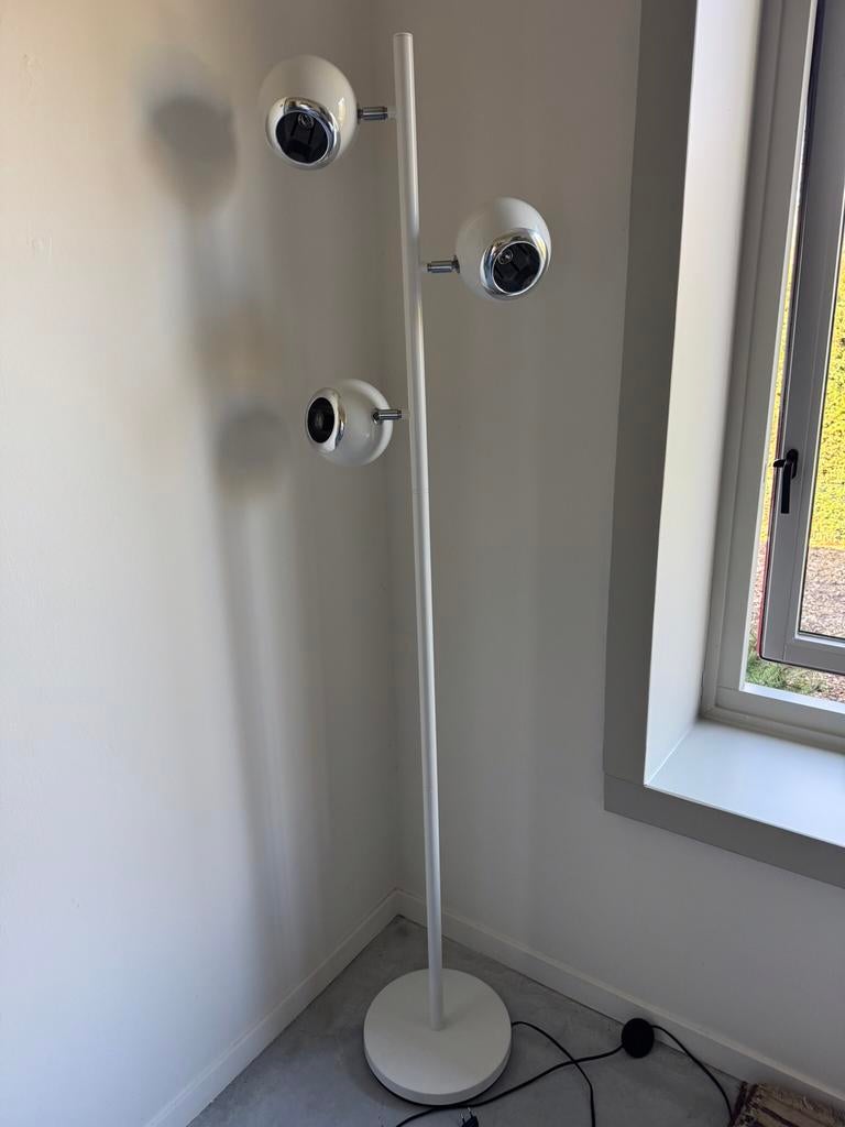 Retro Vintage Space age Vloerlamp 3 bollen chroom wit, Ophalen