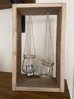 vaas houten rek met 2 glazen hang potjes compleet, Overige kleuren, Nieuw, Ophalen of Verzenden, Glas
