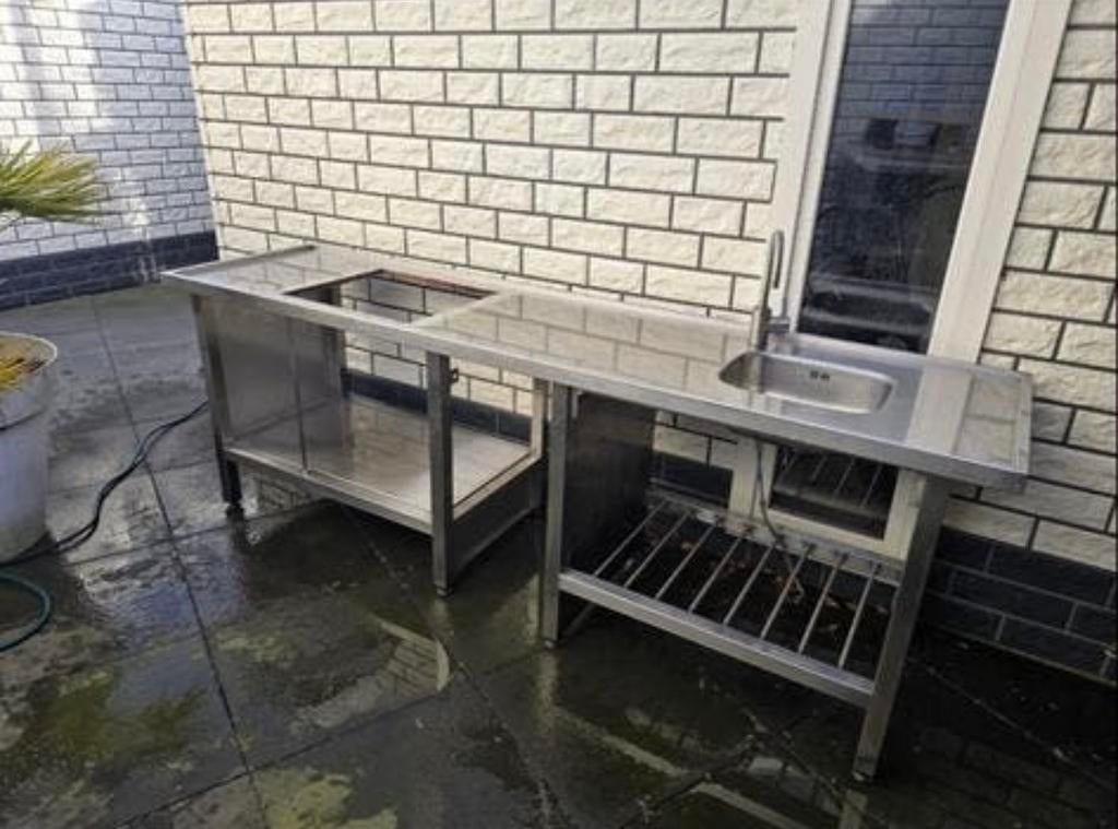 RVS keuken met spoelbak, Gebruikt, Overige typen, Ophalen of Verzenden, Grijs