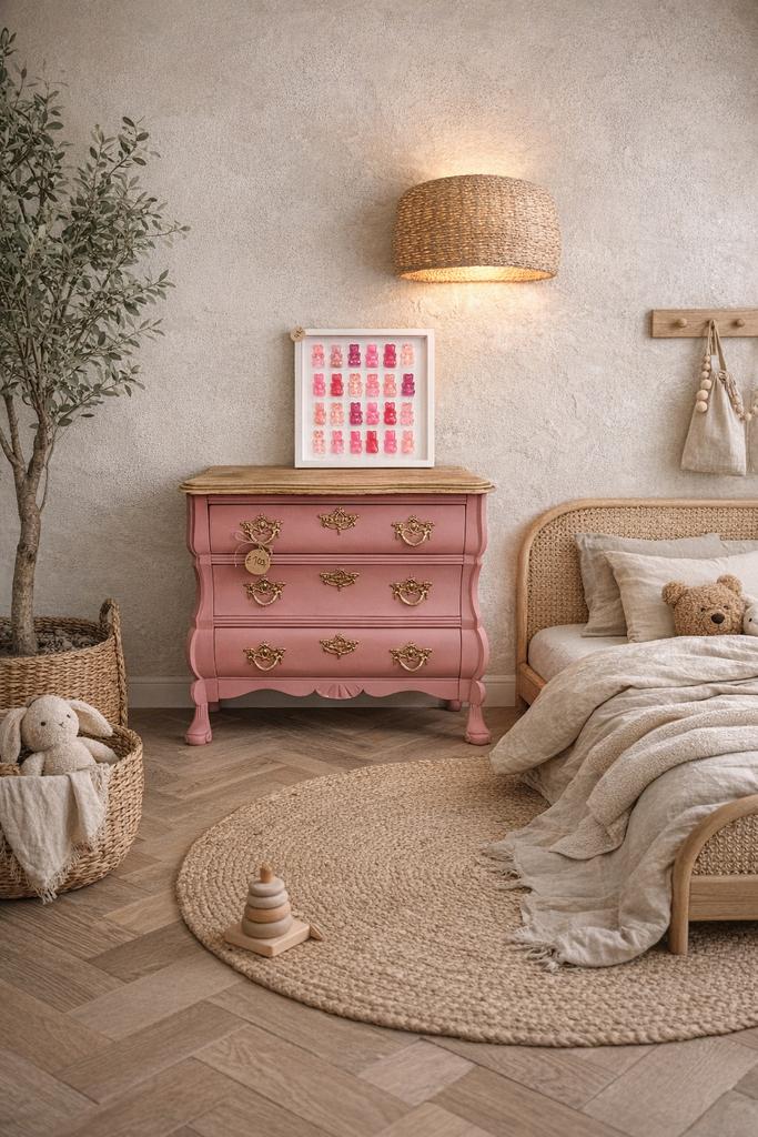 Buikkastje nachtkastje ladekast commode bijzettafel roze, Ophalen, 50 tot 100 cm, Zo goed als nieuw, 3 of 4 laden