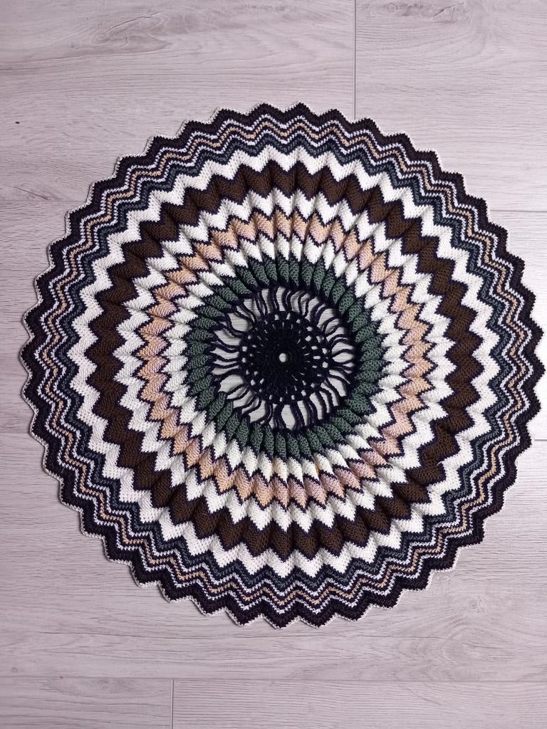 Gehaakt kleed / vloerkleed - uniek design, Crème, 50 tot 100 cm, Rond, Bohemian