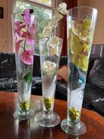 3x Orchidee tak kunststof in hoge vaas, Ophalen, Kunststof, 50 tot 75 cm, Wit