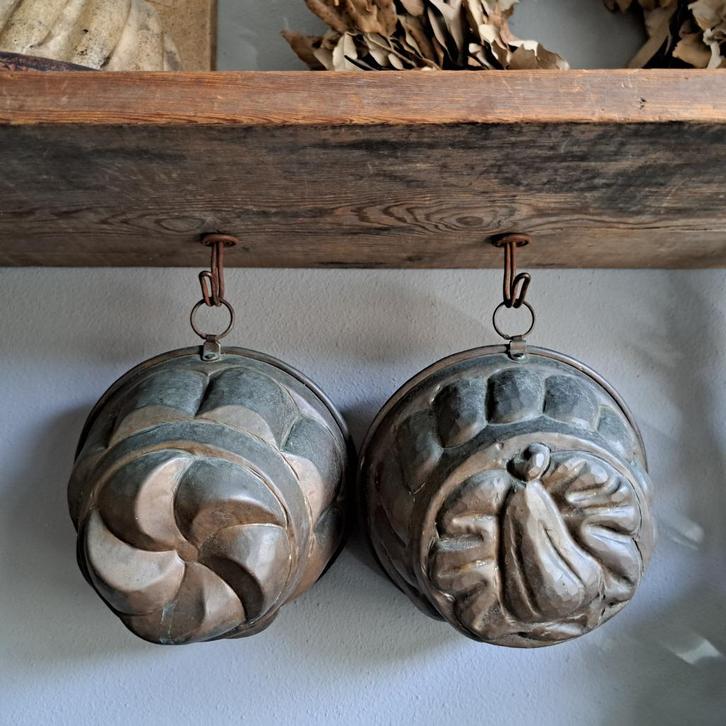 1x Brocante oude koperen puddingvorm bakvorm *Etage3*, Huis en Inrichting, Woonaccessoires | Overige, Gebruikt, Ophalen of Verzenden