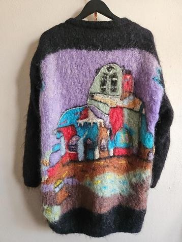 Prachtig zwart angora vest met mooie print achterkant mt S/M beschikbaar voor biedingen