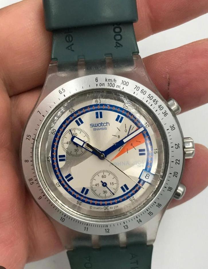 Swatch Irony Diaphane Chrono SVCK4006, Sieraden, Tassen en Uiterlijk, Horloges | Dames, Nieuw, Polshorloge, Swatch, Staal, Kunststof