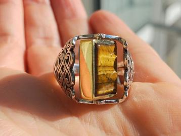 Vanoli Dubbele 925 zilveren ring tijgeroog turquoise maat 22 beschikbaar voor biedingen