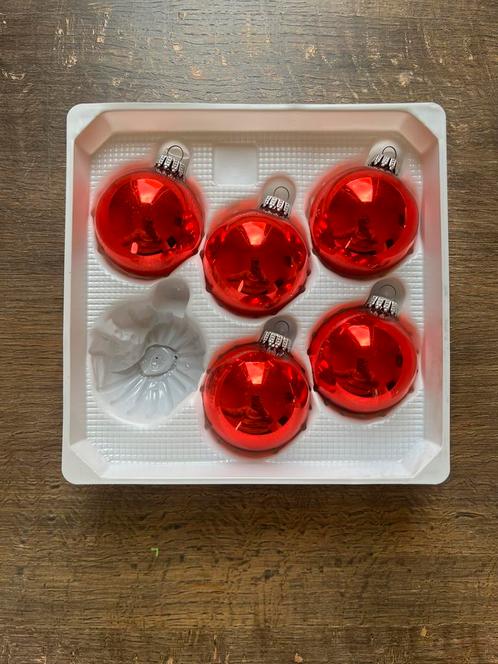 5 rode kerstballen gemaakt uit cristal, Diversen, Kerst, Gebruikt, Ophalen