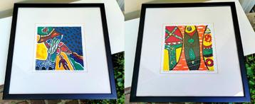 2 Kunstwerken / Schilderijen Viola Holt - Zeefdruk in Lijst beschikbaar voor biedingen