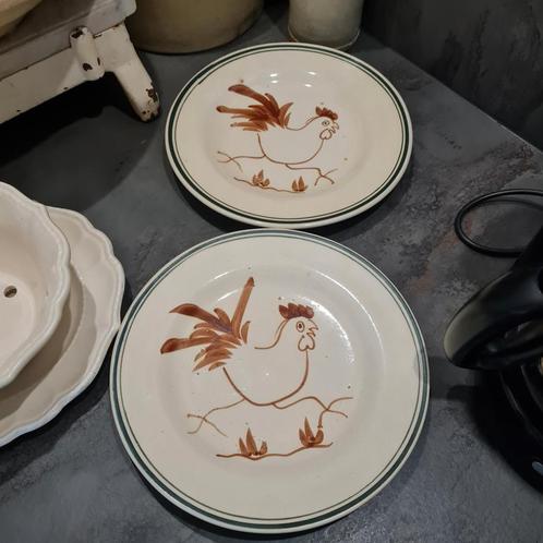 Antieke handbeschilderde Franse borden, Antiek en Kunst, Antiek | Servies los, Ophalen of Verzenden