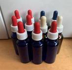 11 bruine / blauwe glazen flesjes met pipet pipetdop / 30 ml, Gebruikt, Blauw, Ophalen of Verzenden, Handen en Nagels