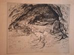 Ets van Kuno Brinks: Schepen in een rotsachtige kustlijn, Antiek en Kunst, Kunst | Etsen en Gravures, Ophalen of Verzenden