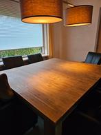 Houten Eettafel en 6 leren stoelen, Huis en Inrichting, Tafels | Eettafels, Ophalen, Gebruikt, 100 tot 150 cm, Vierkant