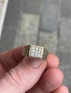 14K Gouden Herenring met Witte Saffieren -🎅, Heer, Ophalen of Verzenden, Zo goed als nieuw, 17 tot 18
