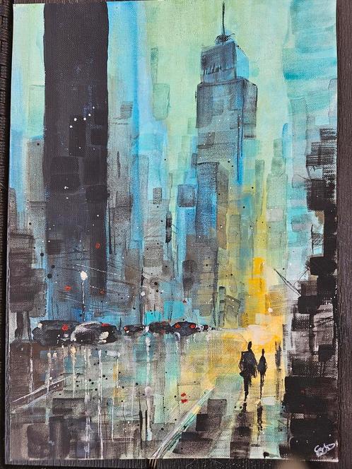 Origineel schilderijtje - stadsgezicht op A4 aquarelpapier, Hobby en Vrije tijd, Schilderen, Nieuw, Overige typen, Ophalen of Verzenden