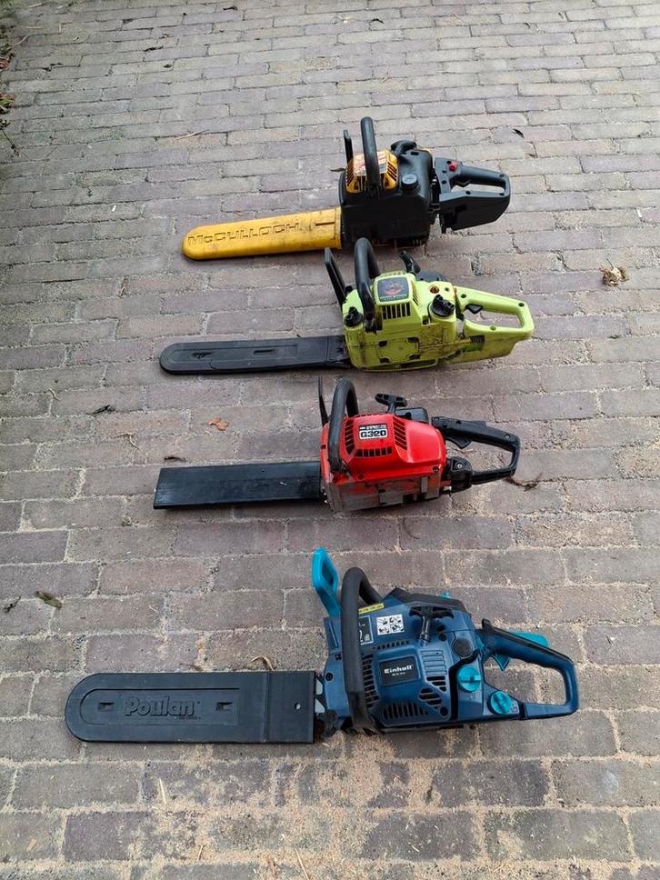 Partij kettingzagen, motorzagen - div. Merken. Kettingzaag, Tuin en Terras, Bosmaaiers, Gebruikt, Benzine, 30 tot 50 cm, Ophalen