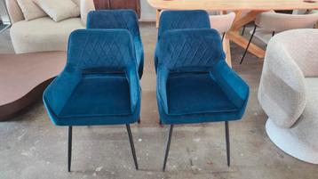 ⚠️LET OP⚠️Industriële eetkamerstoel Reno -Velvet Blauw  beschikbaar voor biedingen