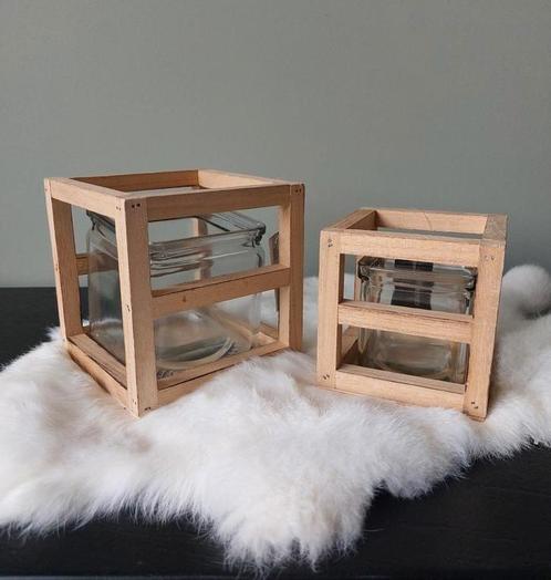 Lantaarn hout Windlicht Countryfield Waxinehouder 2 x, Huis en Inrichting, Woonaccessoires | Kandelaars en Kaarsen, Nieuw, Kandelaar