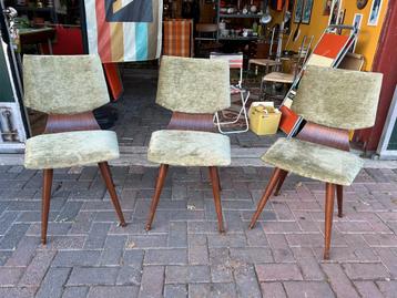 3 vintage MCM eetkamer stoelen, bruin groen beschikbaar voor biedingen
